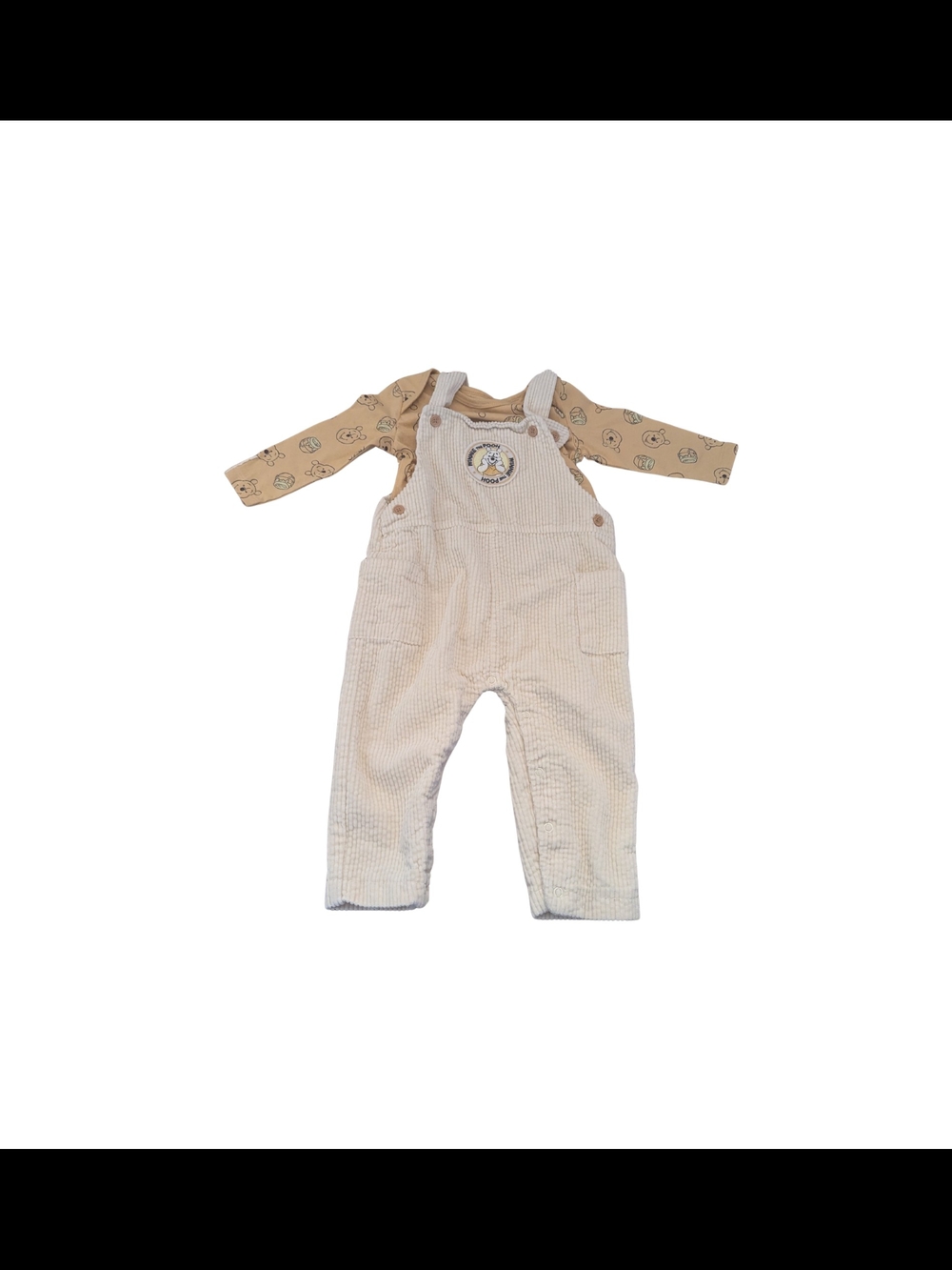 EUC Disney Baby 18 Month Winnie the Pooh Cream Corduroy Overall Set